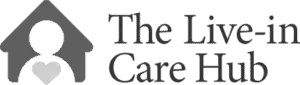 Logo of The Live-in Care Hub with a house icon and text.